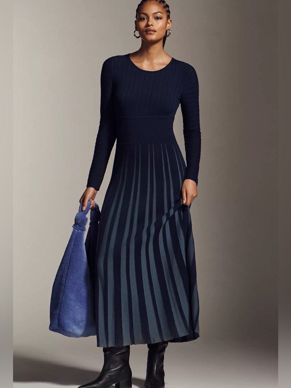 Mare Mare NWT Long-Sleeve Slim Sweater Maxi Dress Blue Colorblock - Size XXS